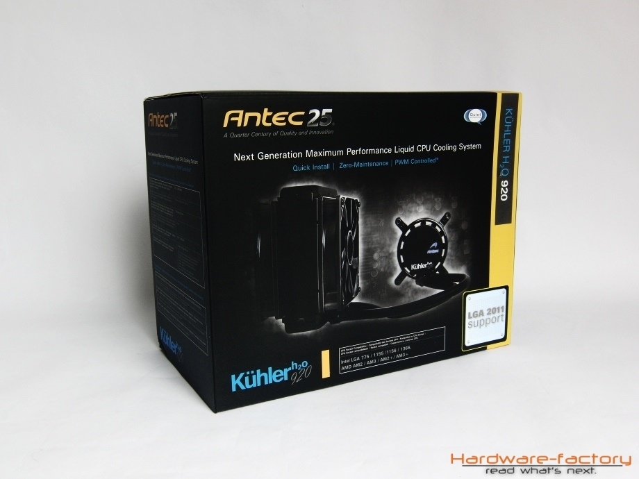 Die Verpackung der H20 920 Kühlung von Antec fällt etwas größer aus, als die des kleineren Schwestermodells.